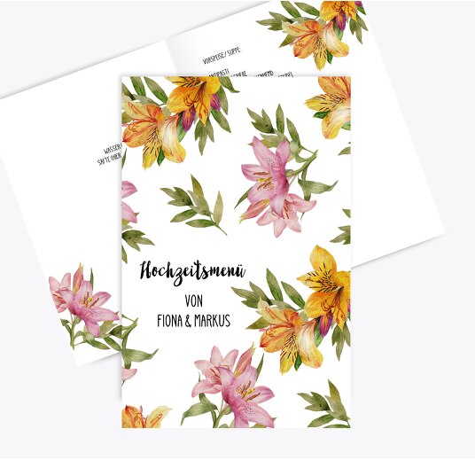 Hochzeit Menükarte Blumendeko Weiß 148x210mm