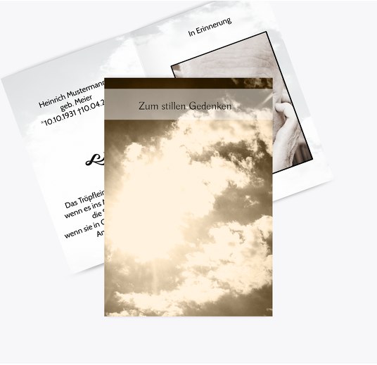 Sterbebildkarte Wolkenhimmel Trauerbeige 74x105mm