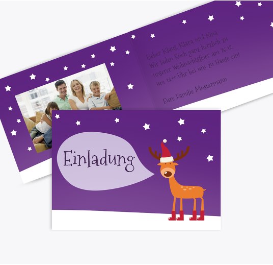 Foto Einladung Rentier Lila 148x105mm