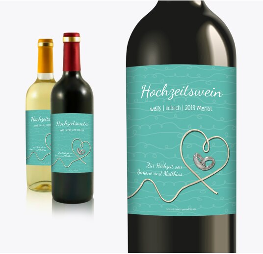 Hochzeit Flaschenetikett erfüllte Liebe AquaTürkis 90x120mm