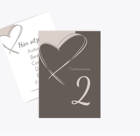 Tischnummer Doppelherz DunkelgrauBraun 105x148mm