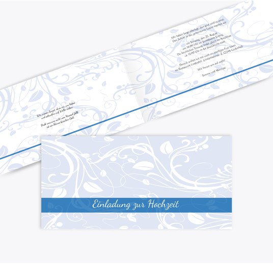 Hochzeit Einladung Blättertraum 2 Blauheller 215x105mm