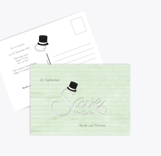 Save-the-Date Kette Zylinder MattGrün 148x105mm