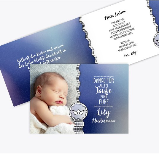 Taufe Dankeskarte Schifffahrt Blauheller 148x105mm