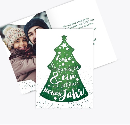 Foto Weihnachtseinladung Letterbaum DunkelGrün 105x148mm