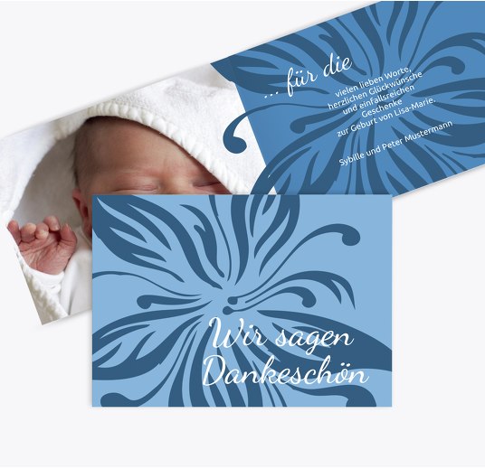 Baby Dankeskarte Blume KräftigHellMarineblau 148x105mm