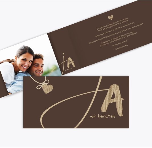 Hochzeit Einladungskarte Foto natürlich Ja braunmatsch 215x105mm