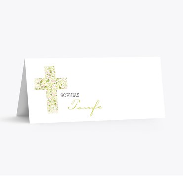 Taufe Tischkarte Blumenkreuz