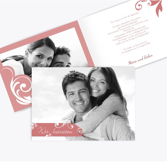 Hochzeit Einladung squiggle square DunkelMattRot 148x105mm