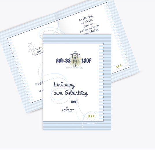 Geburtstagseinladungen Roboter HellBlau 105x148mm