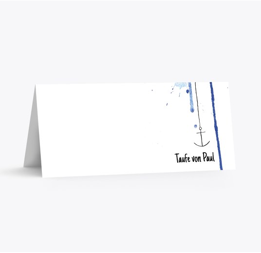 Taufe Tischkarte Origamischiff Blau 100x44mm