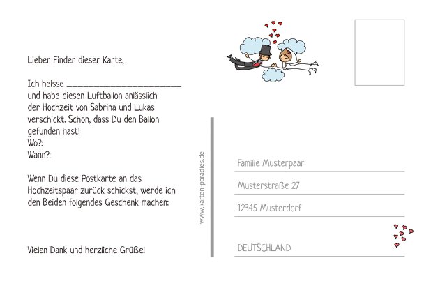 Ansicht 3 - Hochzeit Ballonkarte Comic Brautpaar