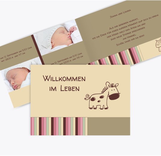 Geburtskarte Zwillinge Retro Hellbraun 148x105mm