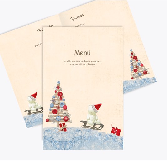 Menükarte Schlittenfahrt Beige 148x210mm
