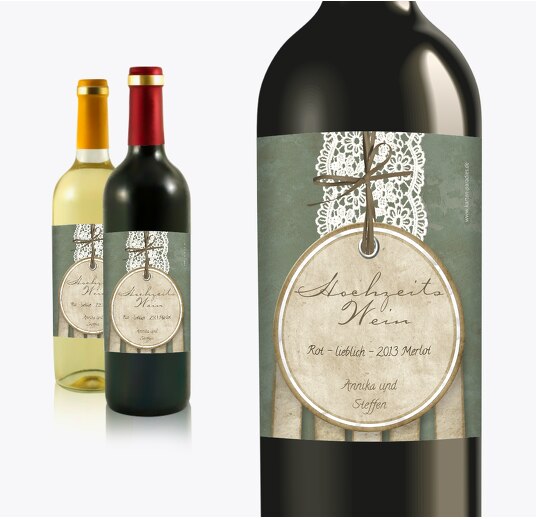 Flaschenetikett Vintage Lace hellgrünblau 90x120mm