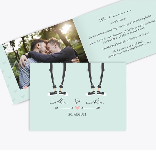 Hochzeit Einladung Pärchen - Männer Hellgruenblau 148x105mm
