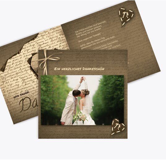 Hochzeit Dankeskarte Herzensgedicht braunmatsch 145x145mm