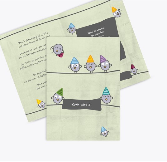 Einladung zum Geburtstag Vogelfest PastellHellGrün 105x148mm