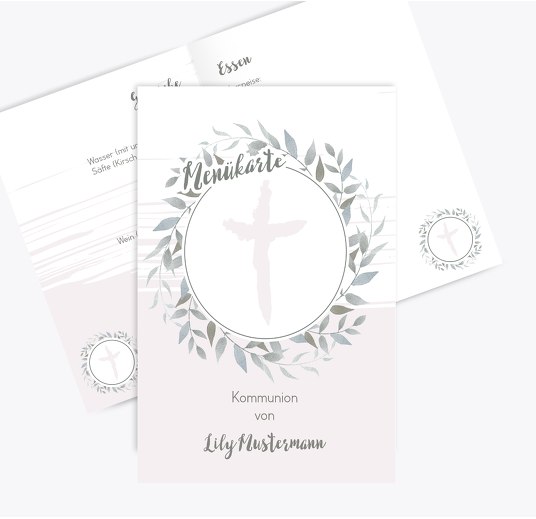 Kommunion Menükarte Kranz Retrogrün 148x210mm