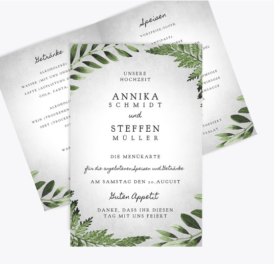 Hochzeit Menükarte Blätterwerk DunkelGrün 148x210mm