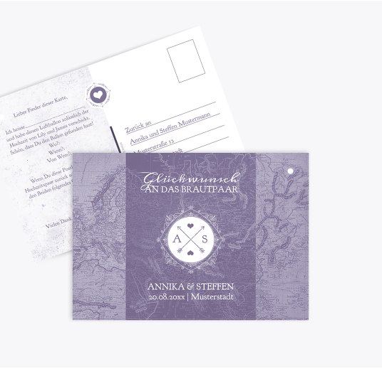 Ballonkarte Hochzeitspass Lilamatt 148x105mm