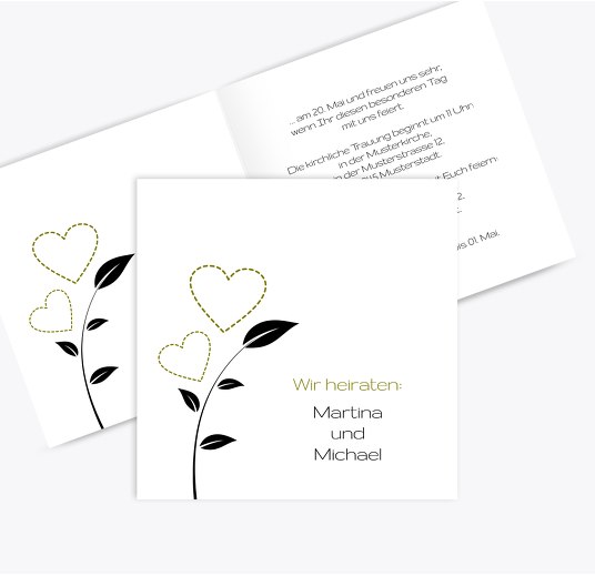 Hochzeit Einladung Herzblume ApfelGrün 145x145mm