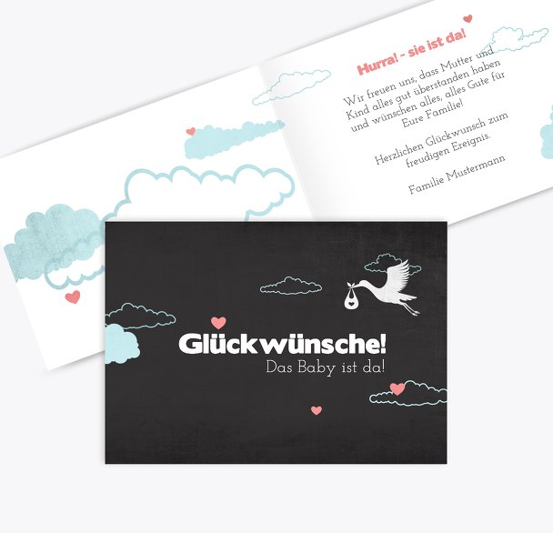 Glückwunschkarte zur Geburt Klapperstorch