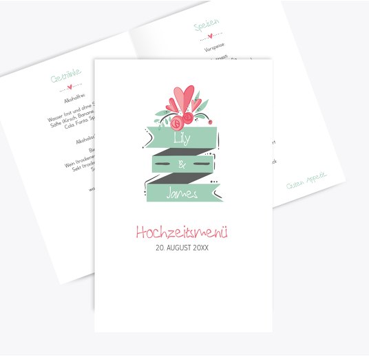 Hochzeit Menükarte Du & Ich hellgrünblau 148x210mm