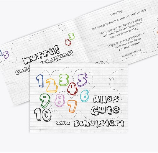 Glückwunschkarten Einschulung eins bis zehn Weiß 148x105mm