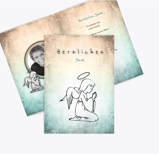 Konfirmation Danke grunge Engel TürkisGrauMatt 105x148mm
