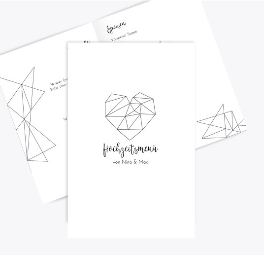 Hochzeit Menükarte straight heart Weiß 148x210mm