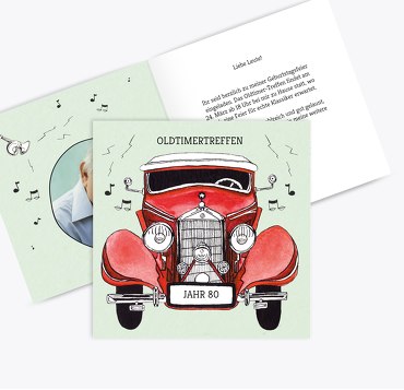 Geburtstagseinladung Foto Oldtimertreffen 80