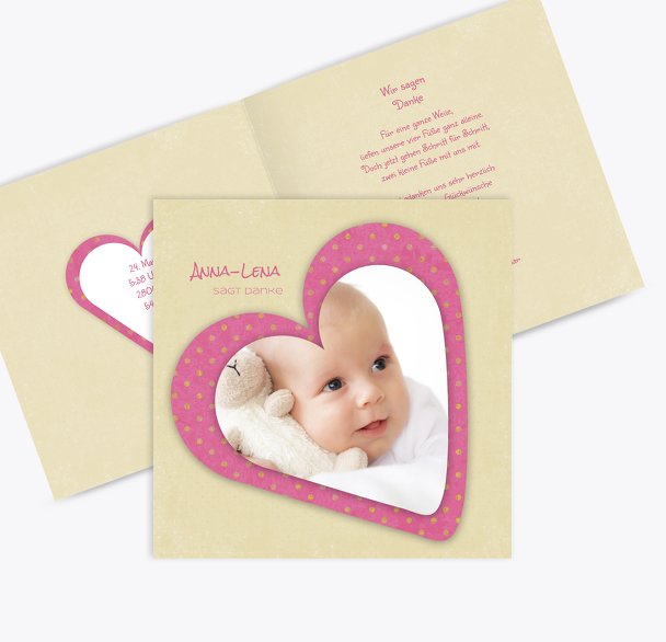 Baby Dankeskarte Herzform
