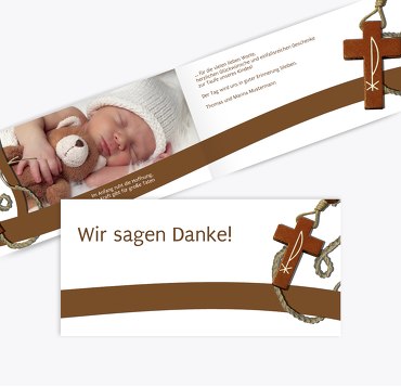 Taufe Dankeskarte Kreuz auf Welle