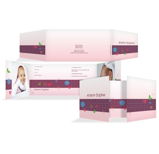 Geburtskarte Colorful Garden Dunkelrotlila 215x105mm