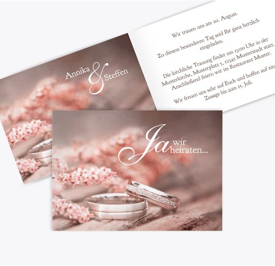 Hochzeit Einladung Ringe DunkelMattRot 148x105mm