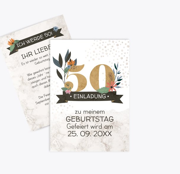 Geburtstagseinladung Blumenzahl 50