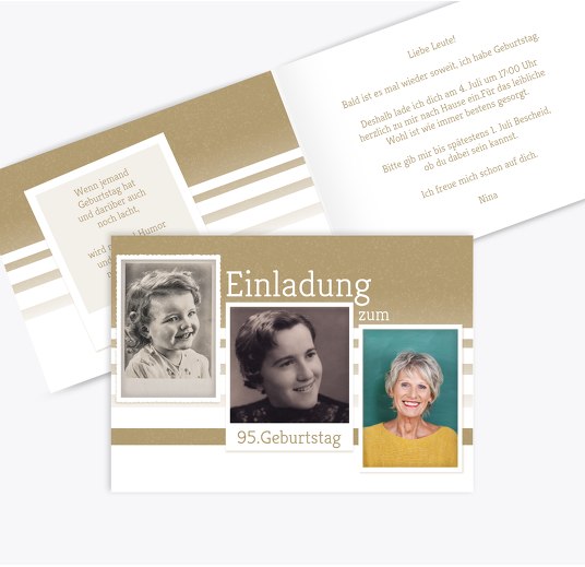 Geburtstagseinladung Fotostrecke 95 Hellbraun 148x105mm