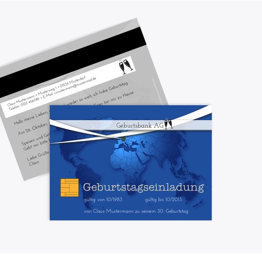 Einladungskarte Kreditkarte Blau 148x105mm