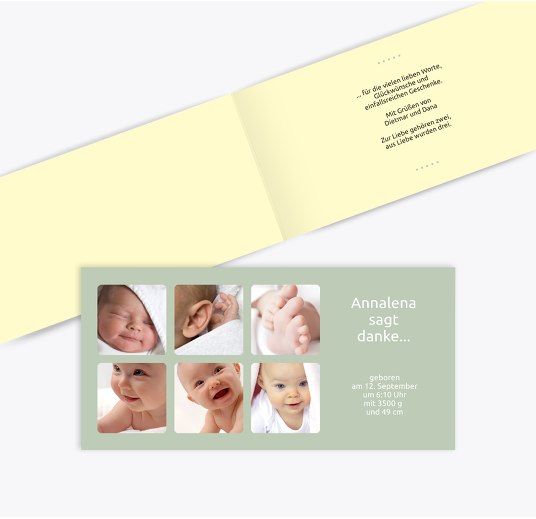 Baby Dankeskarte Album HellgrauGrün 215x105mm