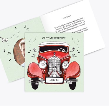 Geburtstagseinladung Foto Oldtimertreffen 60