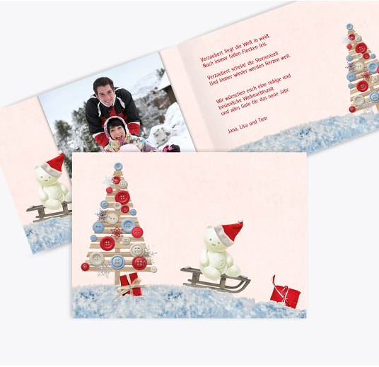 Foto Grußkarte Schlittenfahrt OrangehellRot 148x105mm