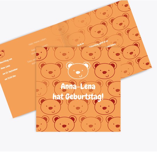 Geburtstagskarte Bärchengesicht Orange 145x145mm