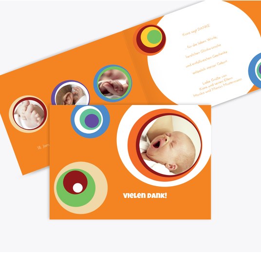 Baby Dankeskarte Retro Orange 148x105mm
