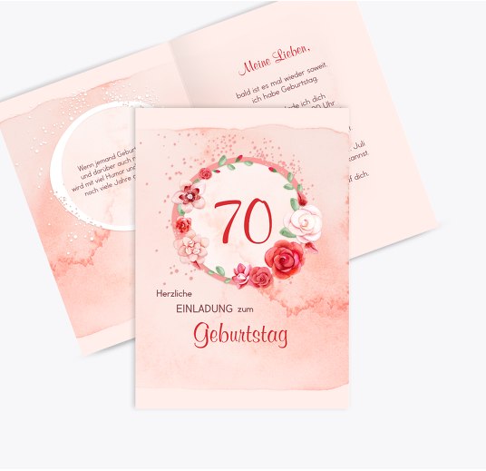 Geburtstagseinladung Aquarell Rosen 70 PastellHellRot 105x148mm