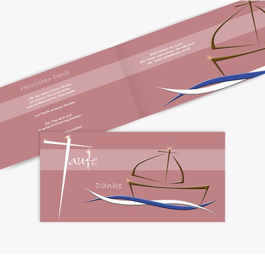 Dankeskarte Schiffchen auf Wellen 2 HellRotMatt 215x105mm