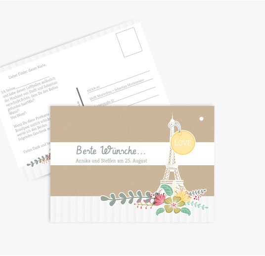 Ballonkarte Paris Trauerbeige 148x105mm