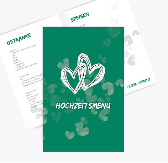 Hochzeit Menükarte Liebesglück Grüntürkis 148x210mm