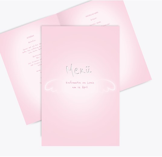 Menükarte Konfirmation Angle Wings HellRosa 148x210mm