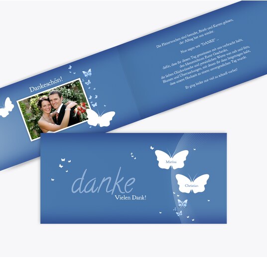 Hochzeit Dankeskarte Traumpaar KräftigHellMarineblau 215x105mm